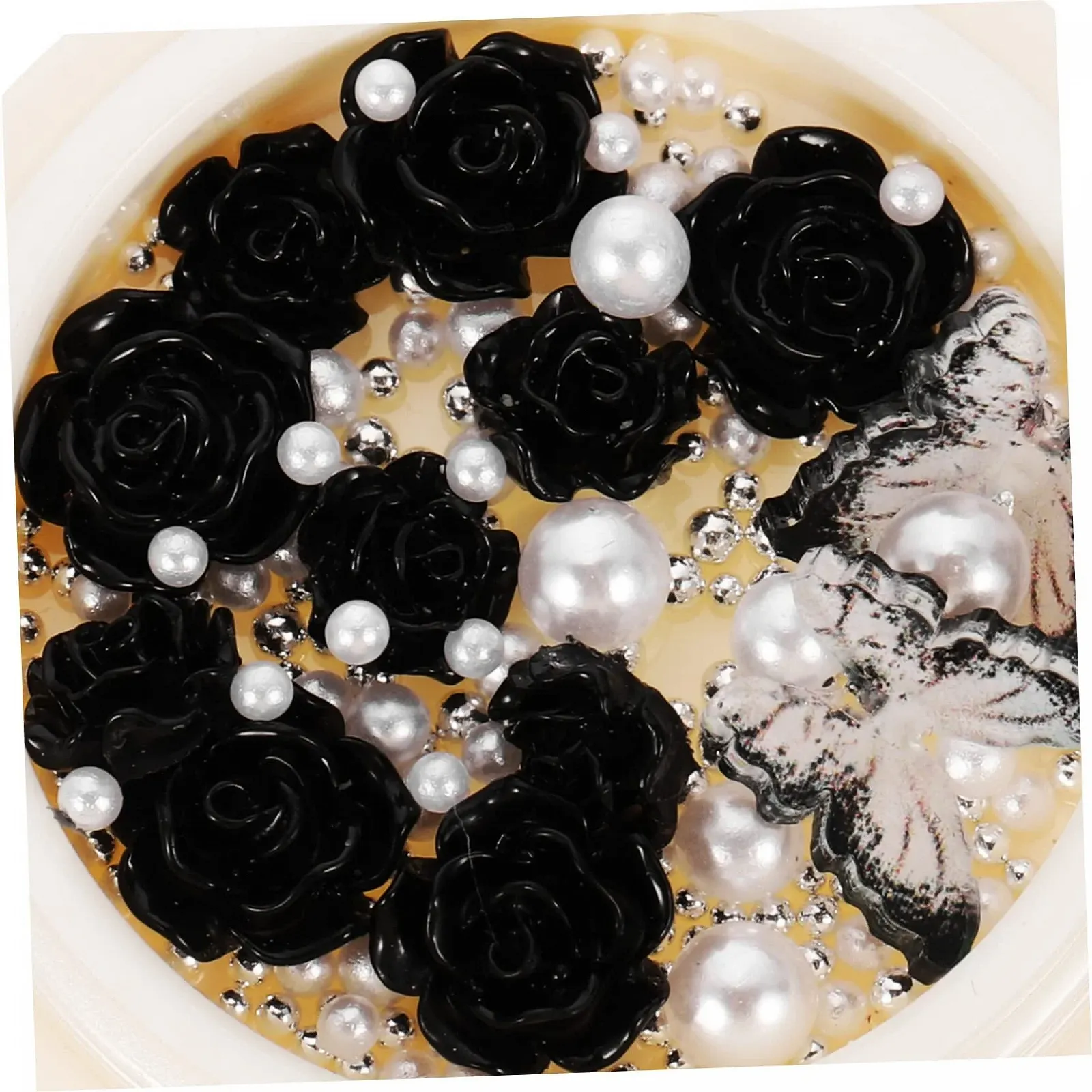 Коробки FRCOLOR с подвесками для ногтей с черными стразами, жемчужными драгоценностями и цветами для творческого дизайна ногтей и проектов, фото №9