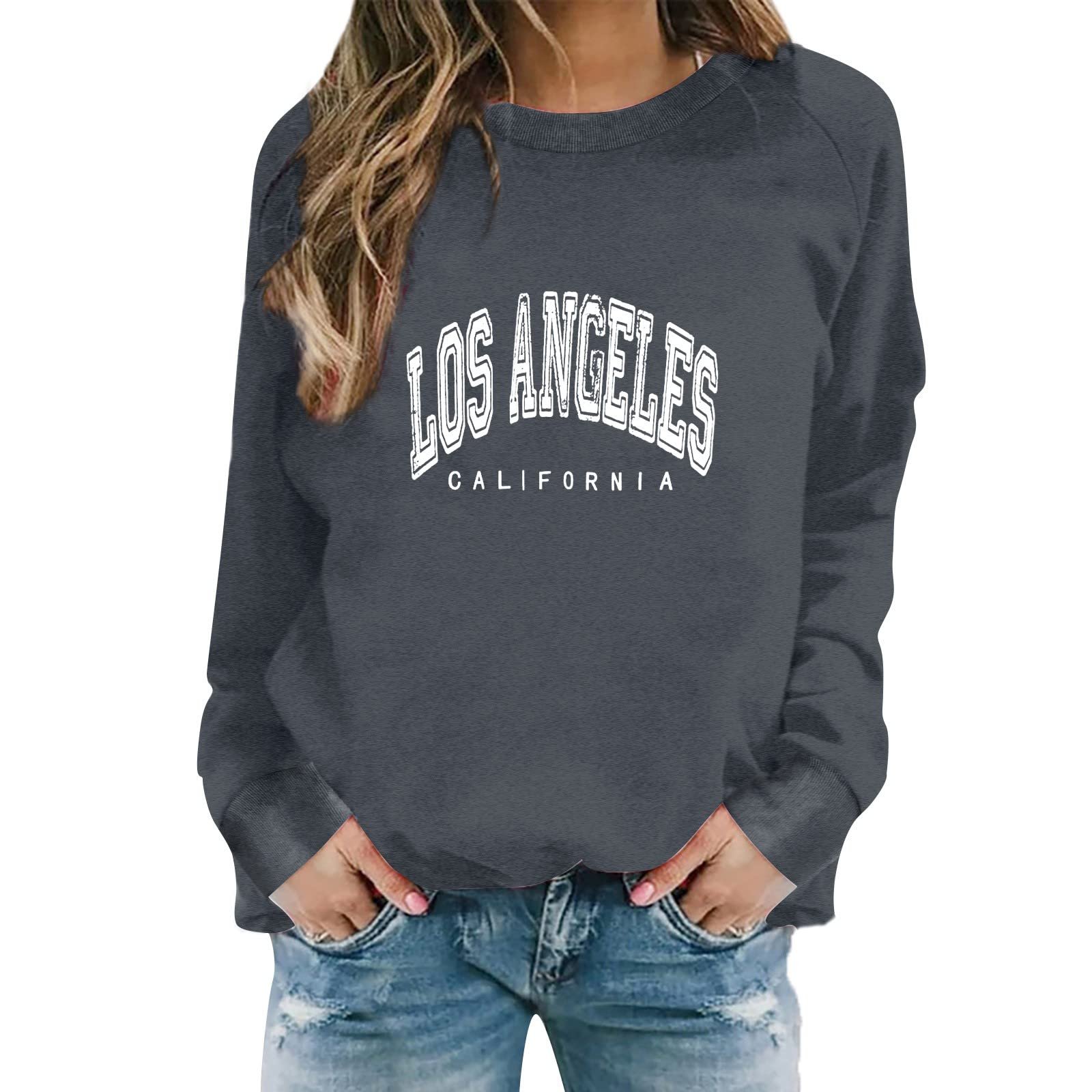 Женская Толстовка Los Angeles California Letter Print Графический Свитшот Круглый вырез Худи Повседневный Винтажный Смешной Наряды Рукав реглан Круглый вырез Свободный крой Однотонный Легкий, фото №2