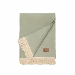 Плед caracda Бавовняний 100% Organic Cotton - Extra Soft & Scratch-Free 150 x 200 см (салатовий з бахромою) - Фото 1