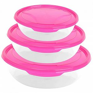 Набір круглих контейнерів для зберігання їжі 3 шт. Pink - Фото 1