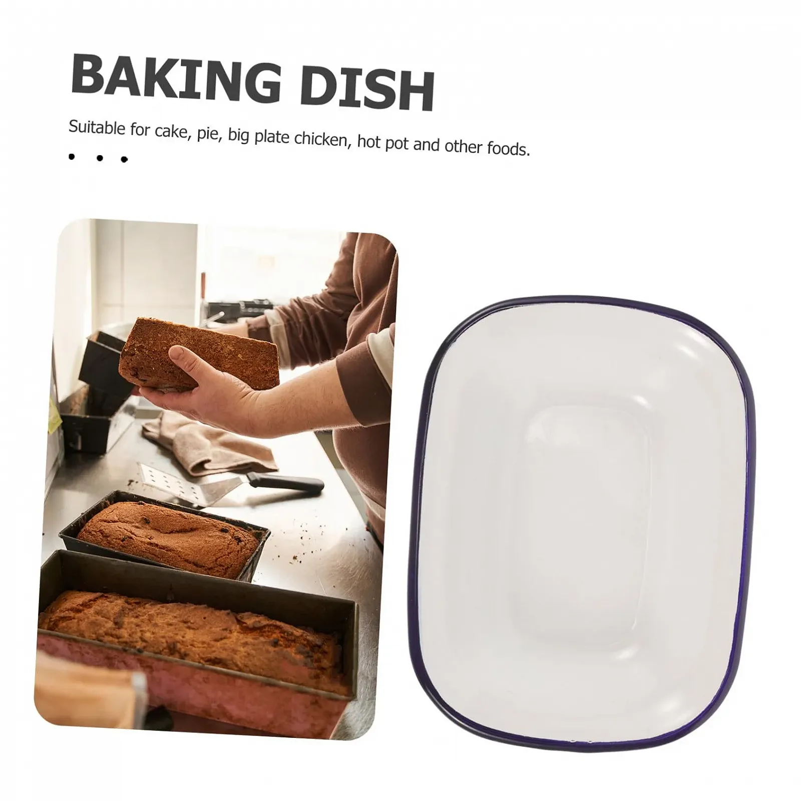 Деко POPETPOP Емальоване прямокутне з синім обідком термостійке, фото №8 Деко POPETPOP Емальоване прямокутне з синім обідком термостійке, фото №8