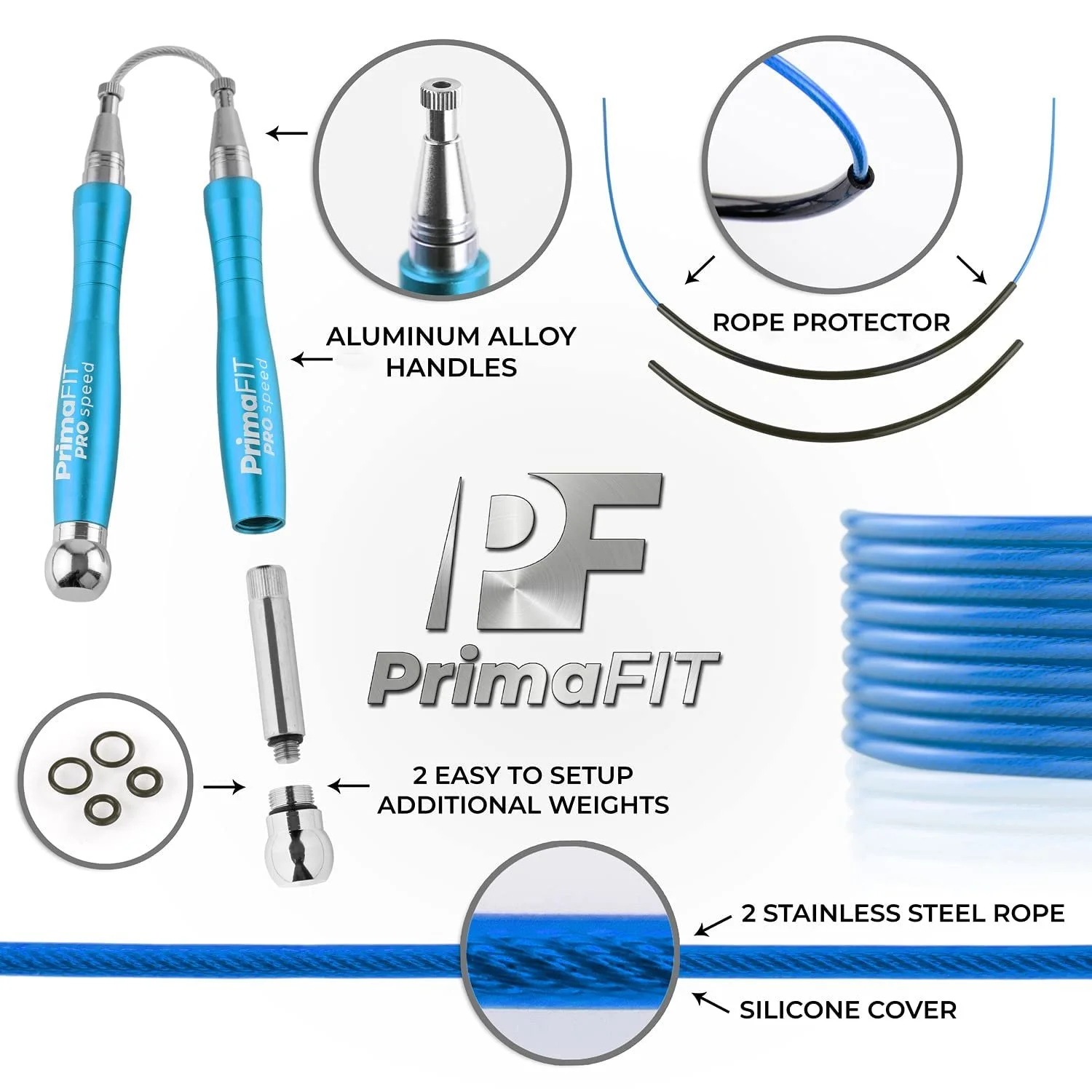 Скакалка PrimaFIT Fitness Pro Speed 3 м Регульована з обтяжувачами та підшипниками Aluminium Black, фото №4 Скакалка PrimaFIT Fitness Pro Speed 3 м Регульована з обтяжувачами та підшипниками Aluminium Black, фото №4