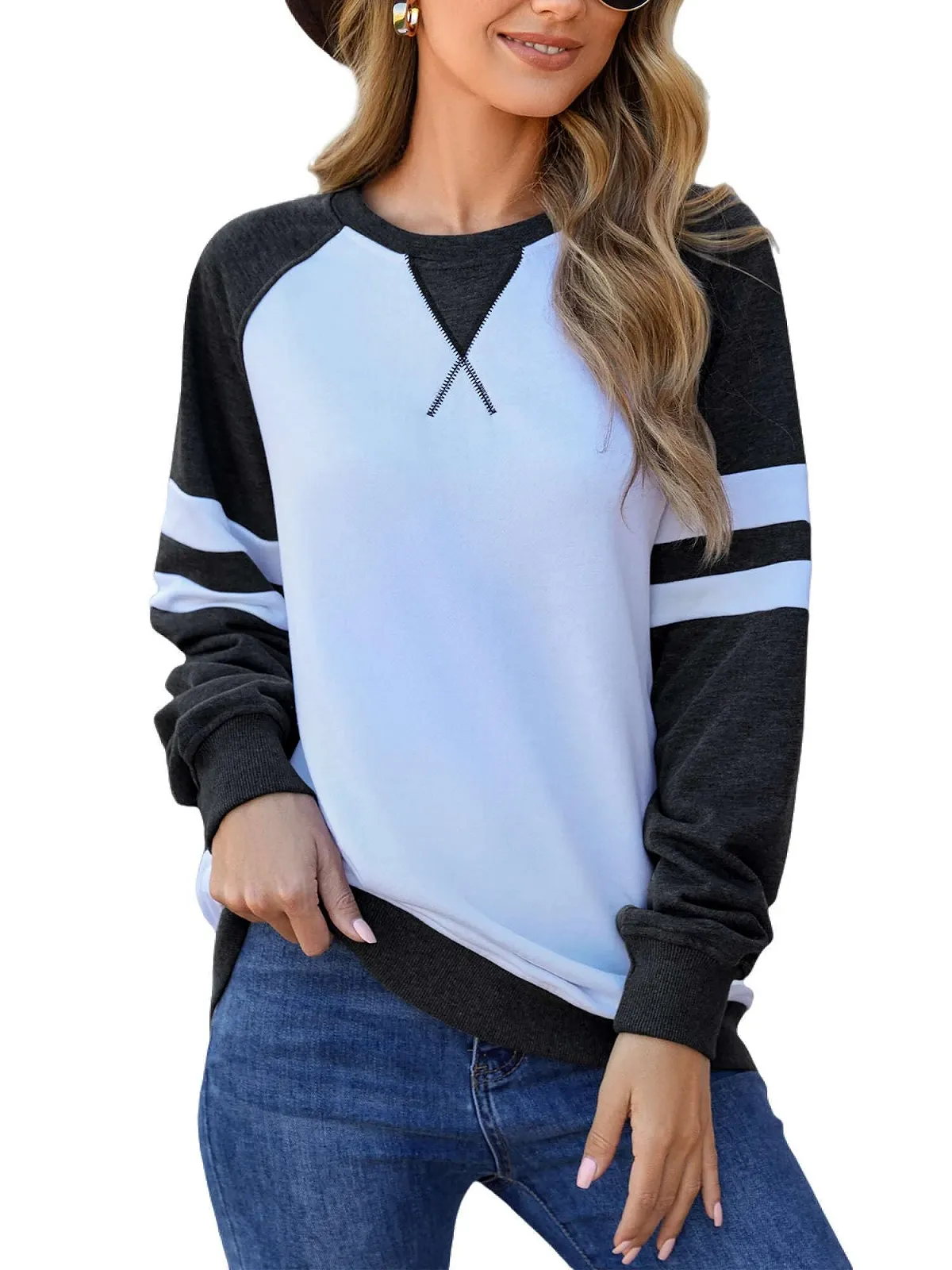 Женский Свитшот Abtel Цветной Блок Длинный Рукав, фото №1