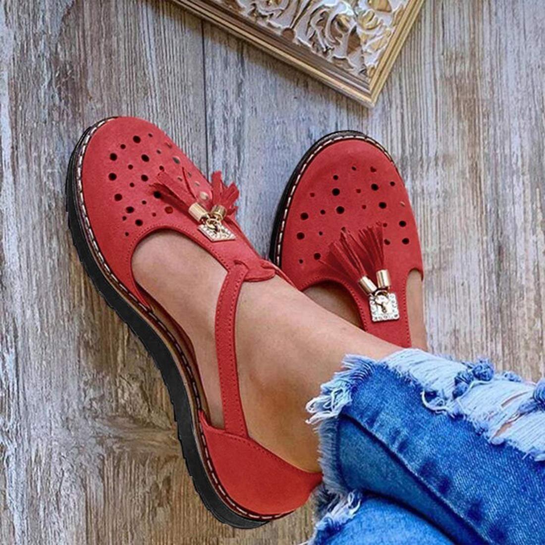 Женские сандалии CrEev Плоские Модные с кистями Удобные, фото №1