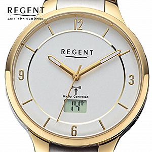 Женские радиоуправляемые часы REGENT Аналого-цифровые URFR288 Металлический ремешок Серебристый Золотистый, Серебристый, золотой серебристый, Браслет synthetic.ua - Фото 1