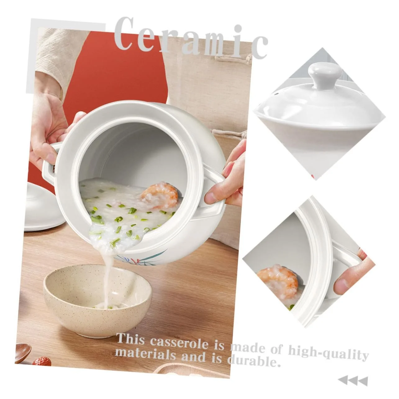 Горшок для супа BESTYASH керамический для тушения курицы с крышкой долговечный практичный, фото №8