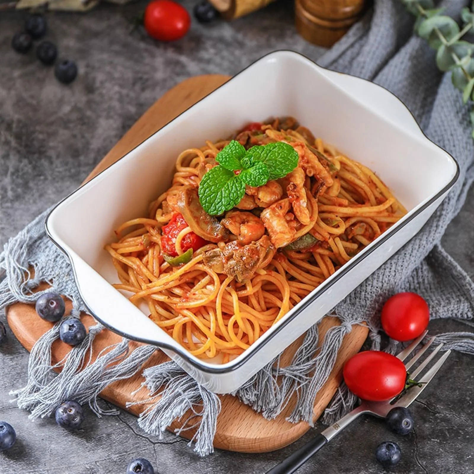 Форма для запекания Керамическая Прямоугольная С двумя ручками для лапши и риса, фото №3