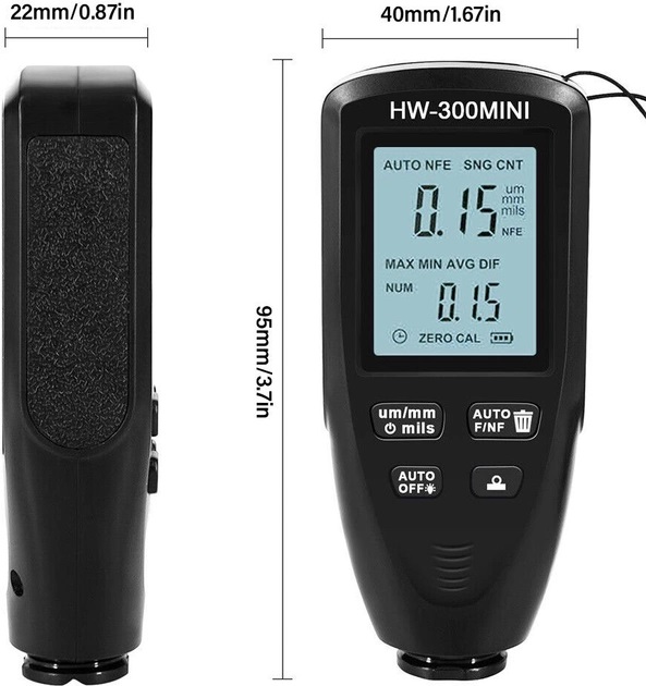 Толщиномер краски цифровой iCar HW-300 Mini 0 2000 мкм Fe и Nfe Черный 050738, фото №7 Толщиномер краски цифровой iCar HW-300 Mini 0 2000 мкм Fe и Nfe Черный 050738, фото №7