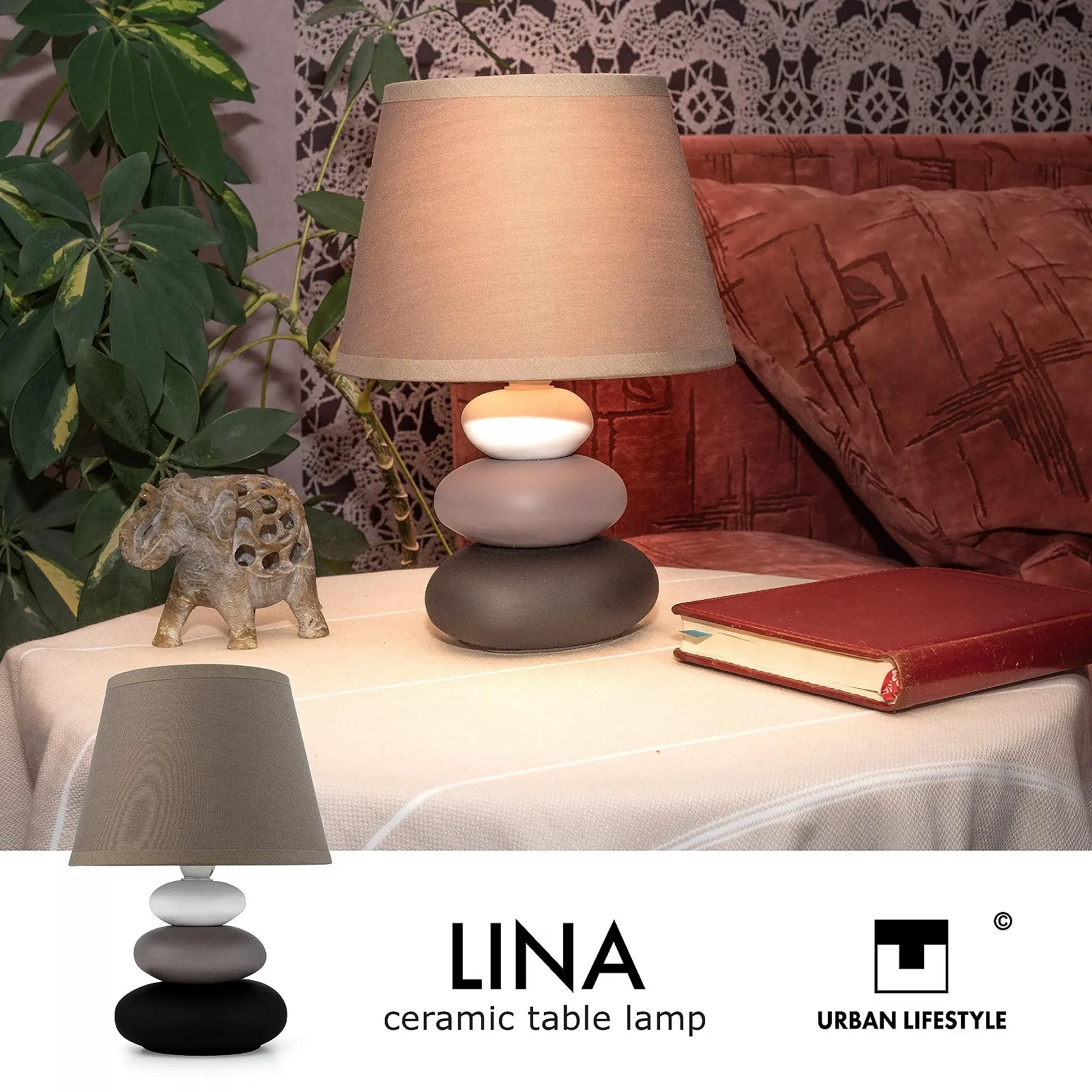 Настільна лампа Urban Lifestyle Lina E14 Кераміка Матовий тауп 24.5 см, фото №4