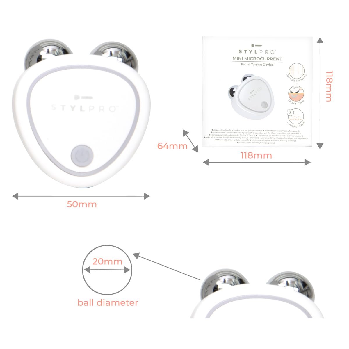 Пристрій для тонізації обличчя STYLPRO Mini Microcurrent - Зміцнення та підтяжка, неінвазивний, тривалий, що заощаджує час, домашній догляд за обличчям, мікрострумова технологія, 3 рівні інтенсивності, акумуляторний, портативний, фото №6