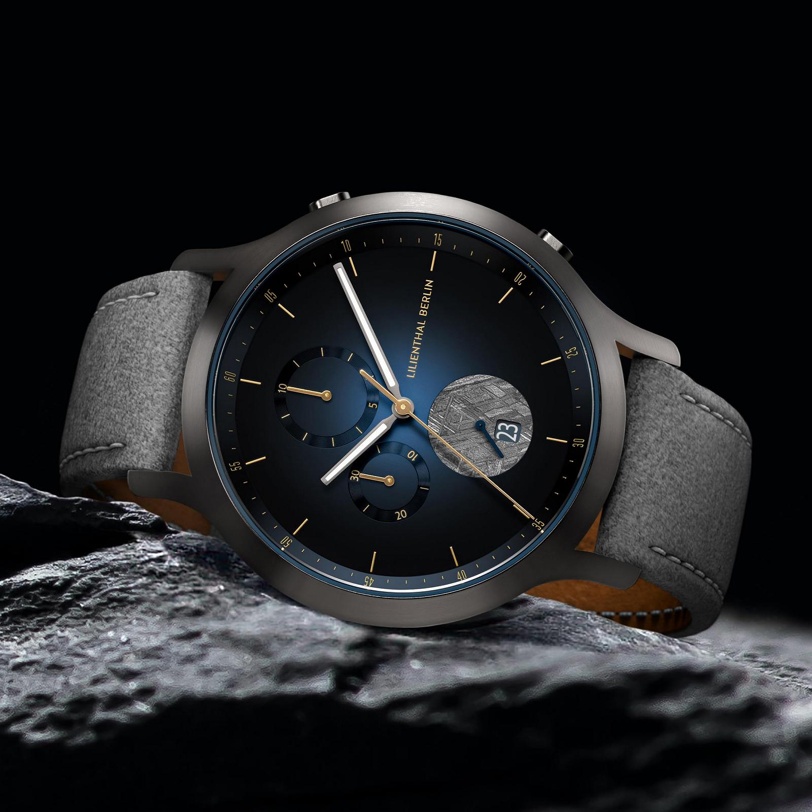 Часы Lilienthal Berlin Meteorite III Chronograph Charcoal Мужские Из хирургической стали Кварцевый Сапфировое закаленное минеральное стекло Метеоритный циферблат 42.5mm, фото №2