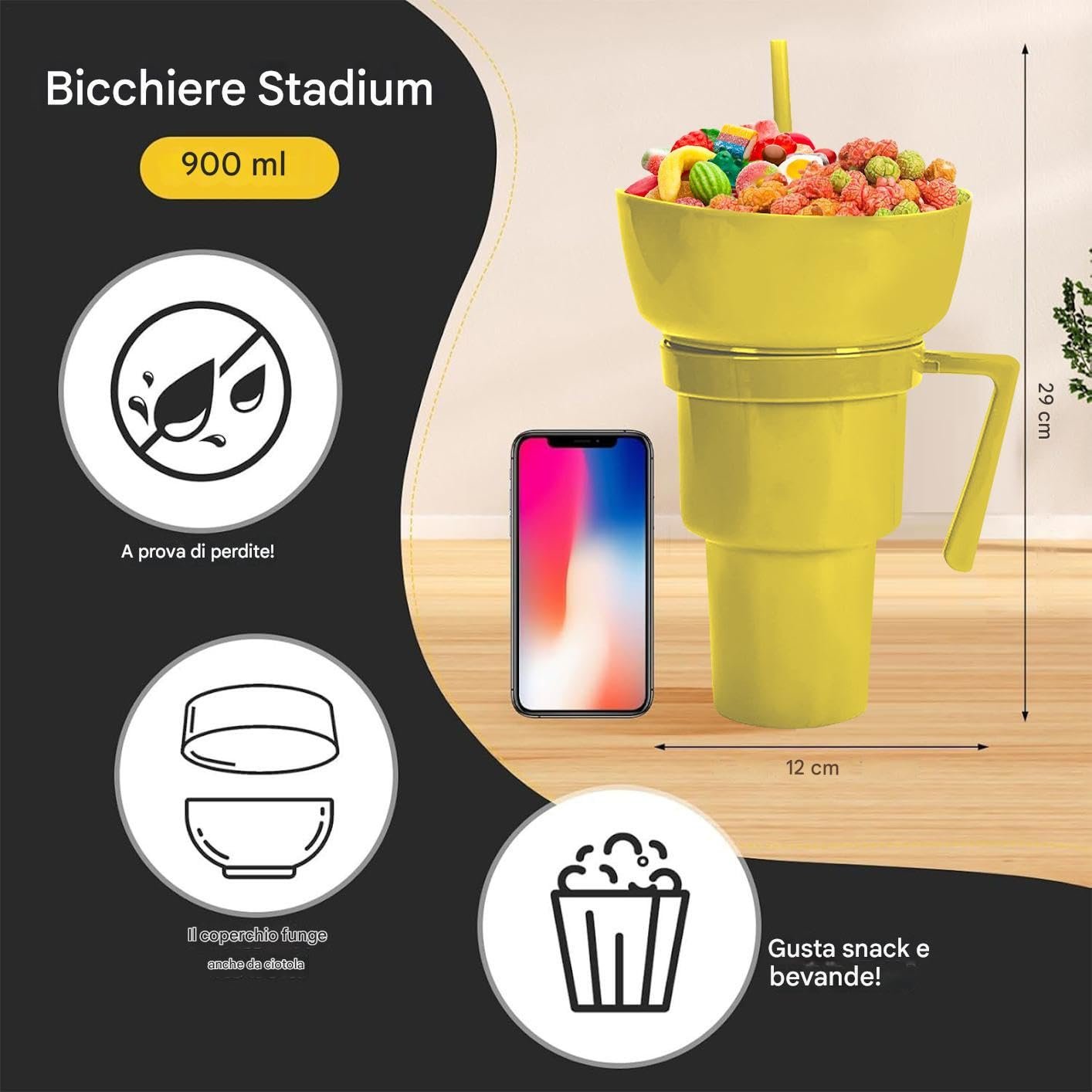 Cклянка для напоїв та снеків. Cклянка з інтегрованою снековою чашею, фото №5