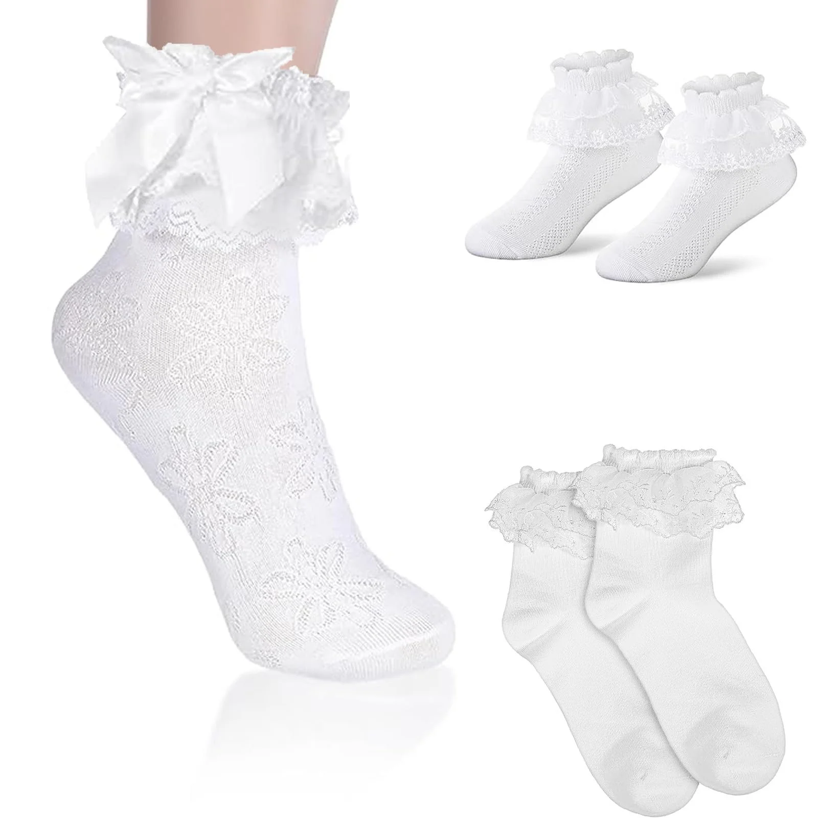 Жіночі шкарпетки з рюшами Білий Колір, Набір 3 шт, фото №1