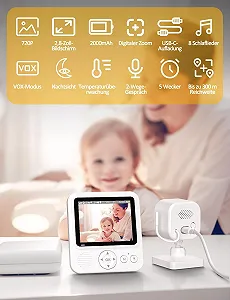 Відеоняня BURNNOVE 2.8" IPS 720P 2000 мАг VOX нічне бачення flights synthetic.ua - Фото 1