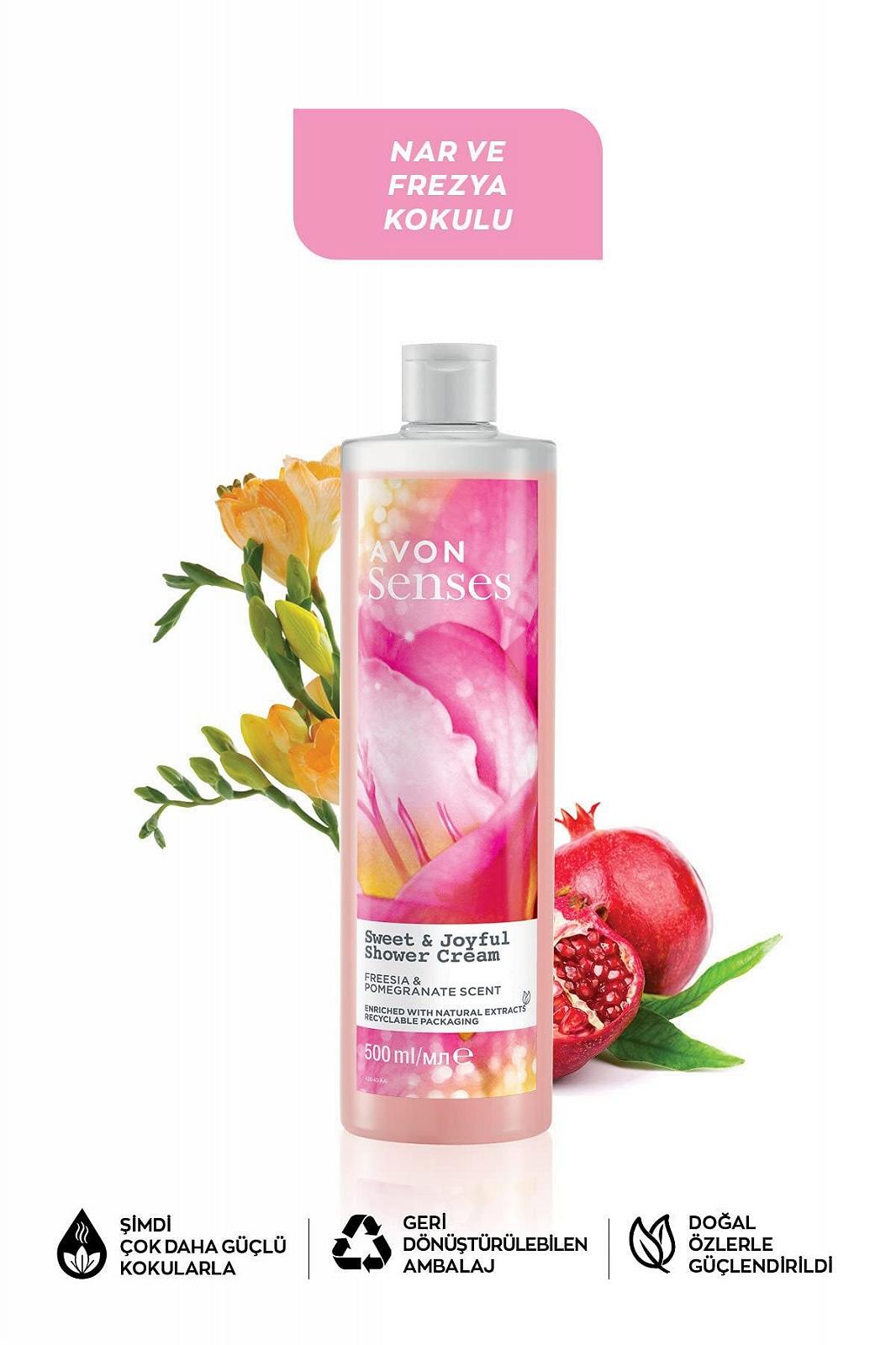 Крем-гель для душу Avon Senses Sweet & Joyful Фрезія та гранат 500 мл, фото №2