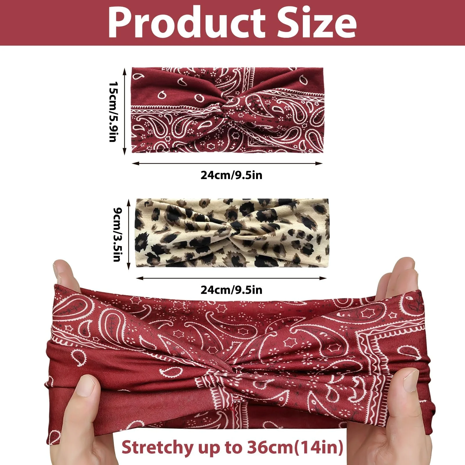 Набір пов'язок на голову жіночих Богемних широких, фото №2 Набір пов'язок на голову жіночих Богемних широких, фото №2