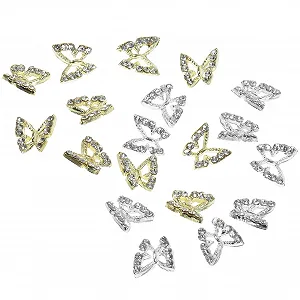 Підвіски у вигляді метеликів POPETPOP 3D, 40 шт., металевий сплав, стрази, блискучі прикраси для манікюру для щоденного використання на весіллях та вечірках - Фото 1