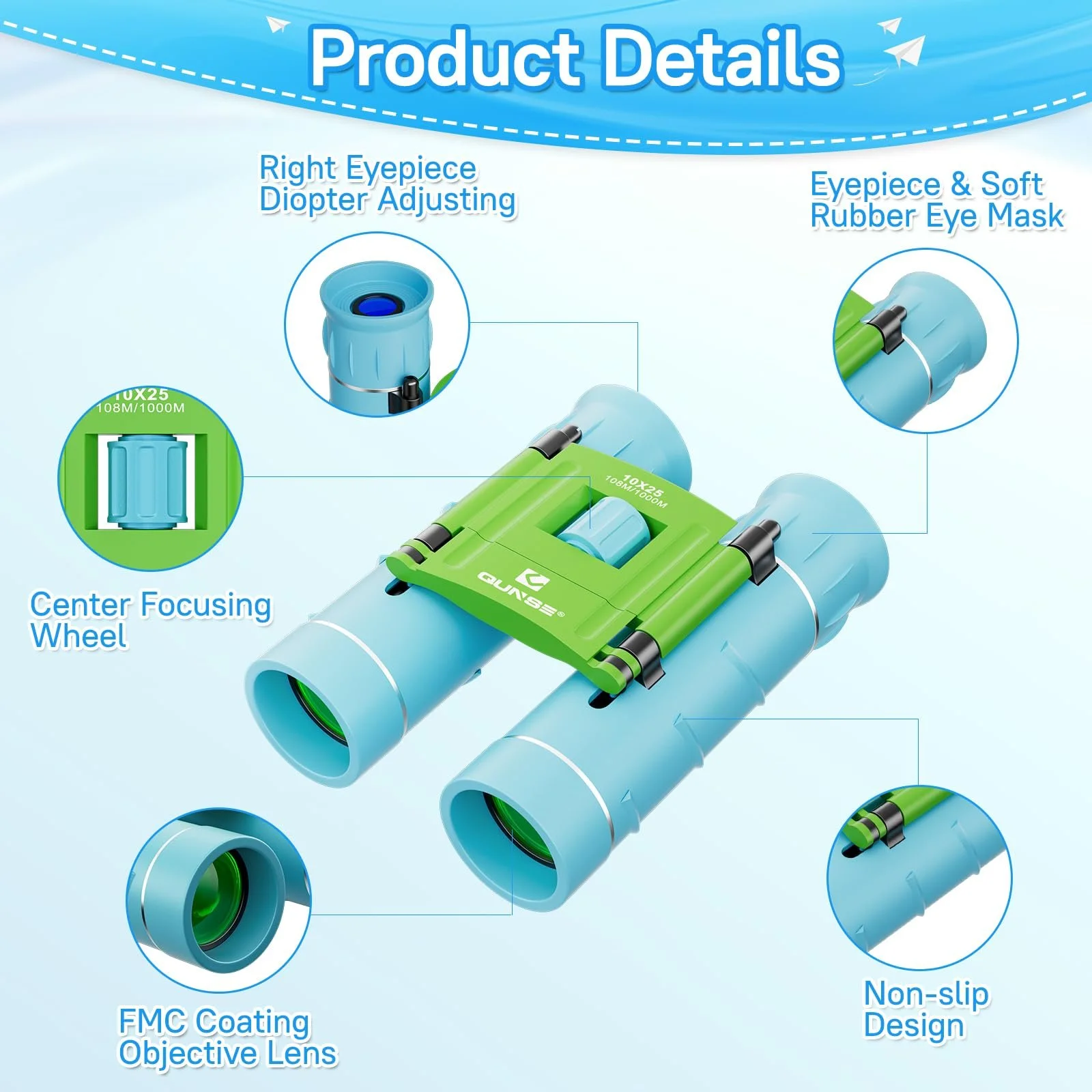 Бінокль QUNSE Mini 10 x 25 Blue Green, фото №6