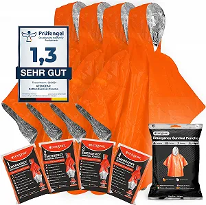 Пончо aZengear аварійне рятувальне, 4 шт, термальне, майларова фольга, з капюшоном, водонепроникне, вітрозахисне - Фото 1