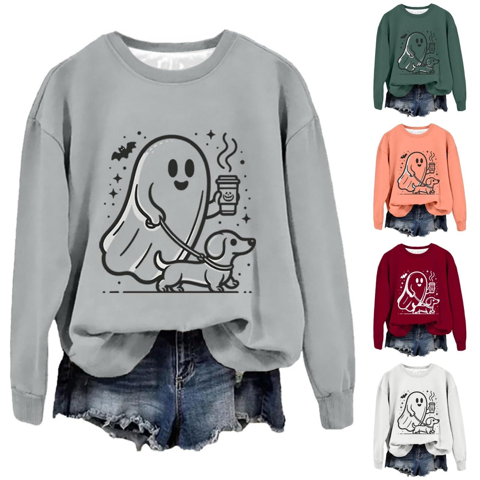 Хеллоуин Толстовка Женская Милое Привидение с длинными рукавами Тыква Футболка Страшные Хеллоуинские наряды, фото №1
