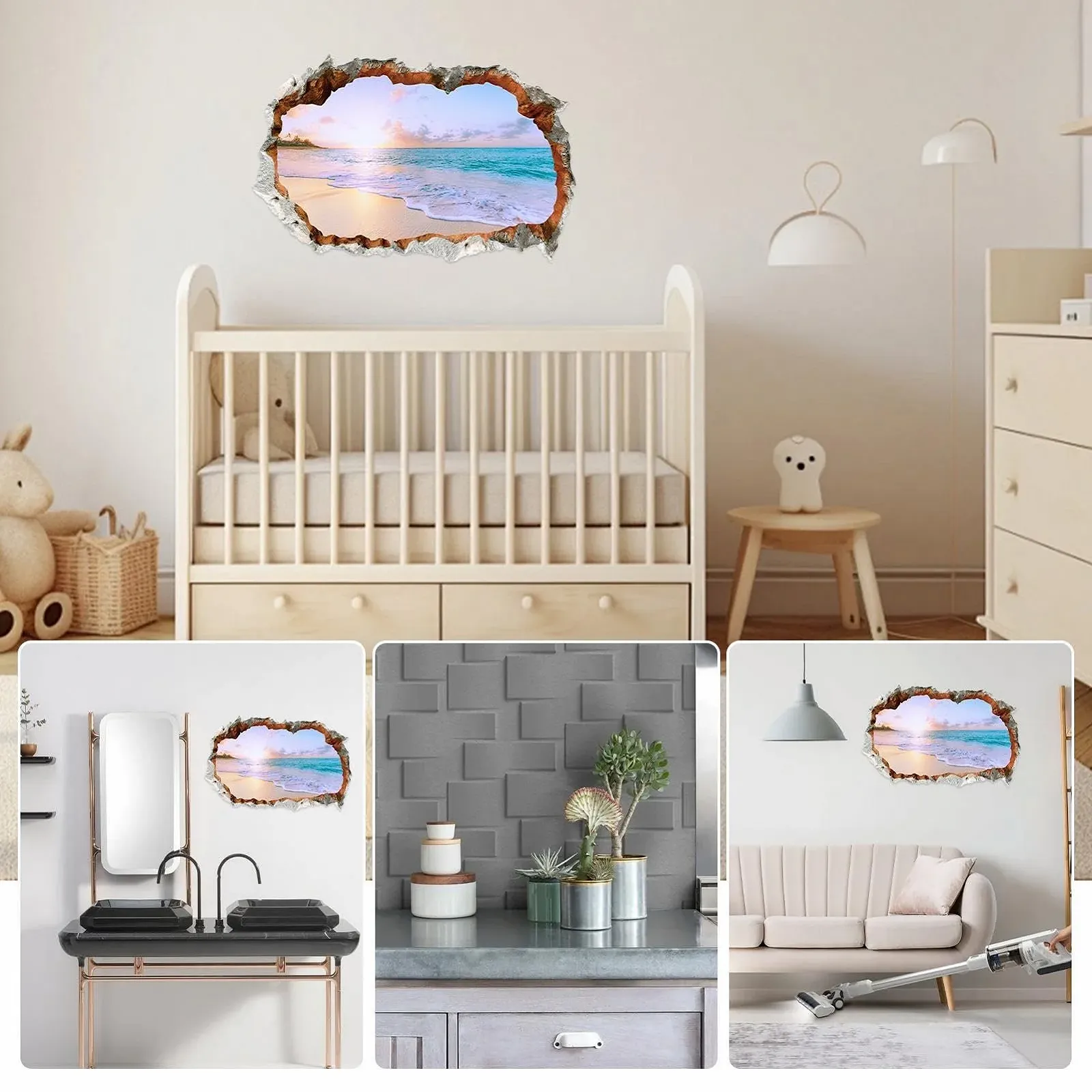 Настінна наклейка Пейзаж Вид на море з ефектом пролому 3D, фото №4