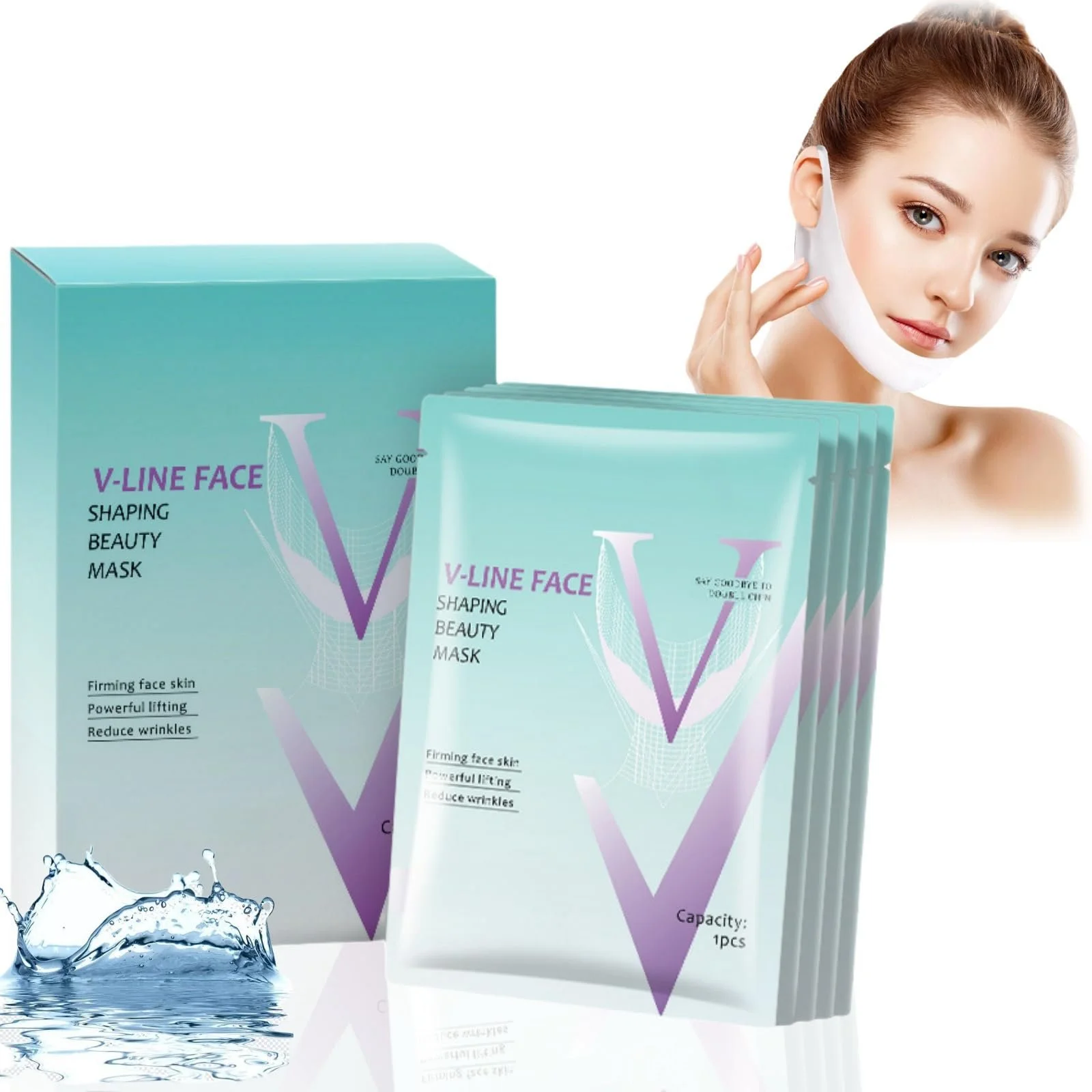 Маска для обличчя V-подібна для ліфтингу обличчя 5 шт Зволожуюча для підтяжки та пружності шкіри, фото №1