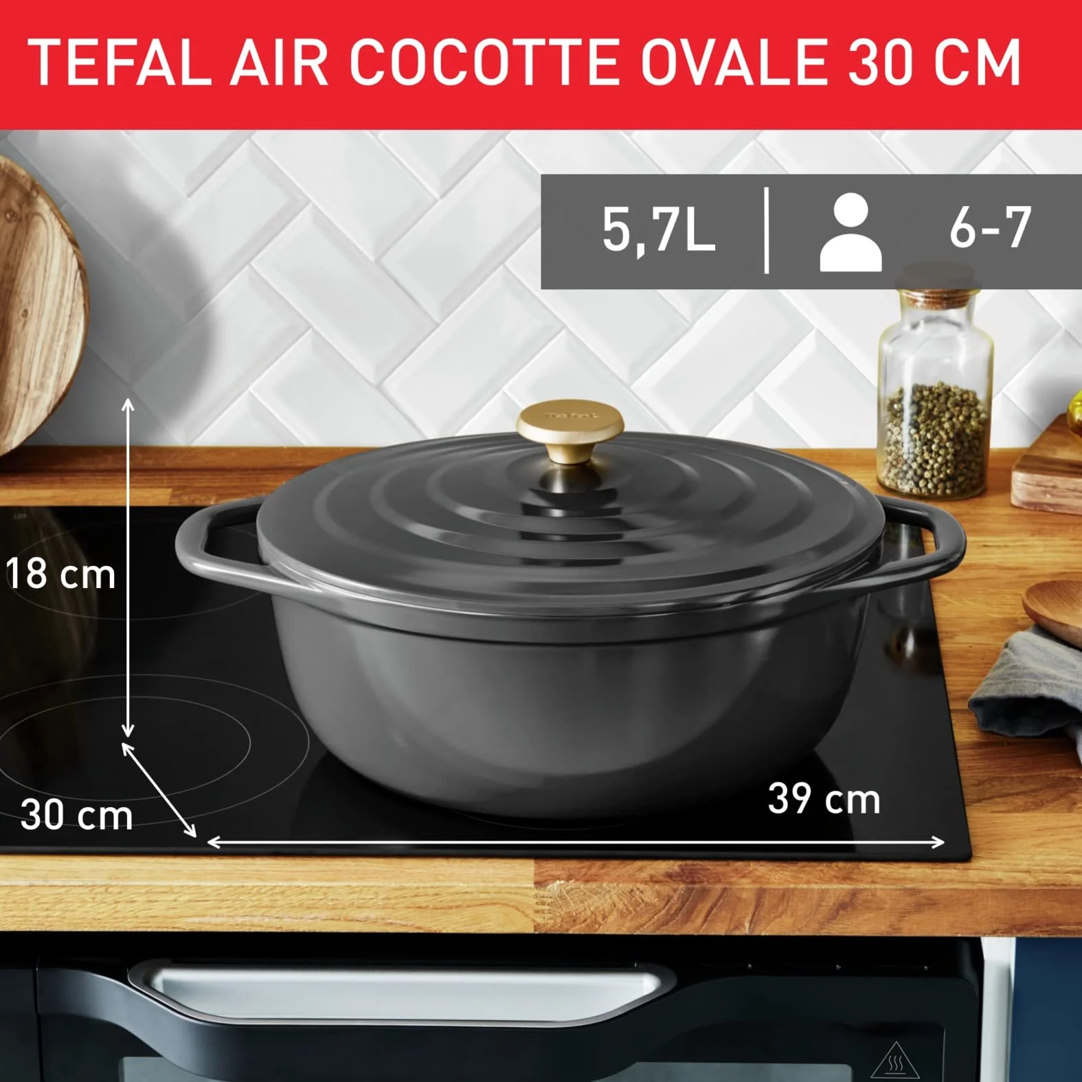 Каструля Tefal Air E2558904 30 см овальна литий алюміній індукційна Grey, фото №2