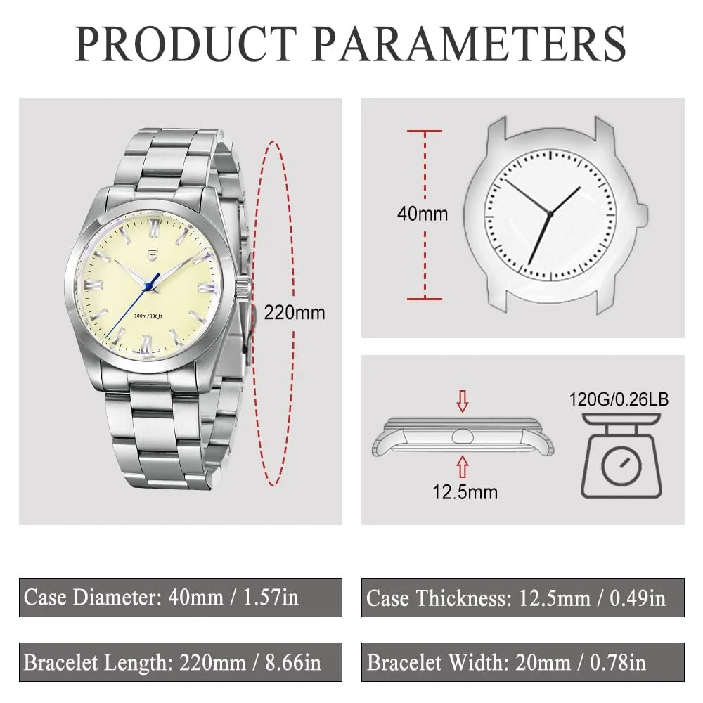 Мужские часы Pagani Design Кварцевый механизм Japan VH31 Нержавеющая сталь Водонепроницаемые Сапфировое стекло Классические Люминесцентные Дайвер, фото №4