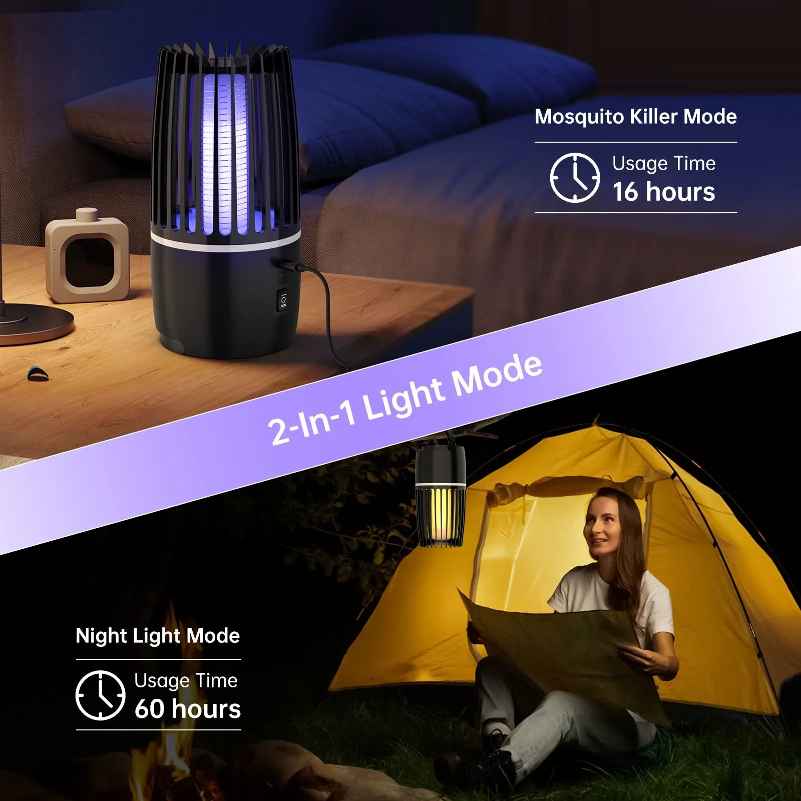 Знищувач комах 2-в-1 Electric Mosquito Lamp 4000 mAh, фото №3