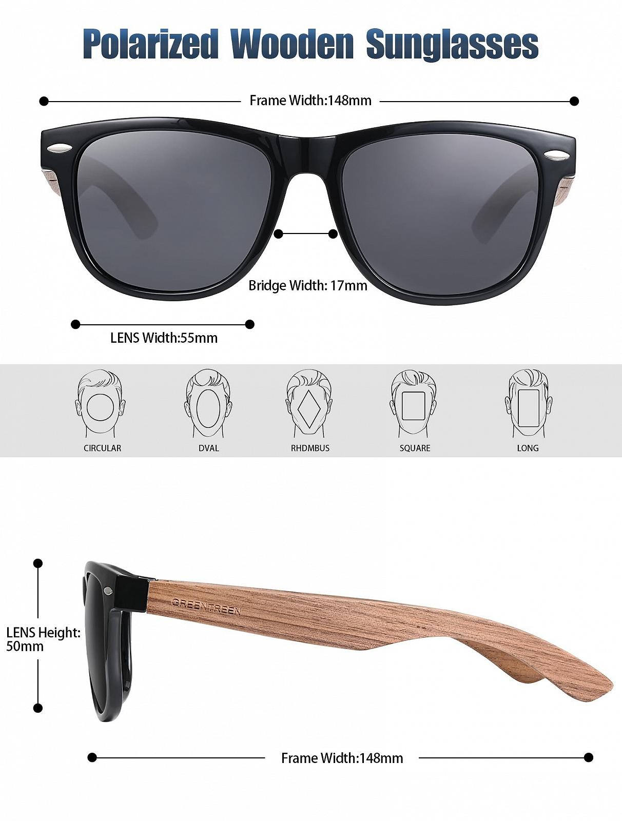 Поляризовані сонцезахисні окуляри Greentreen для чоловіків та жінок з дерев'яними дужками, захист від УФ-променів, фото №6
