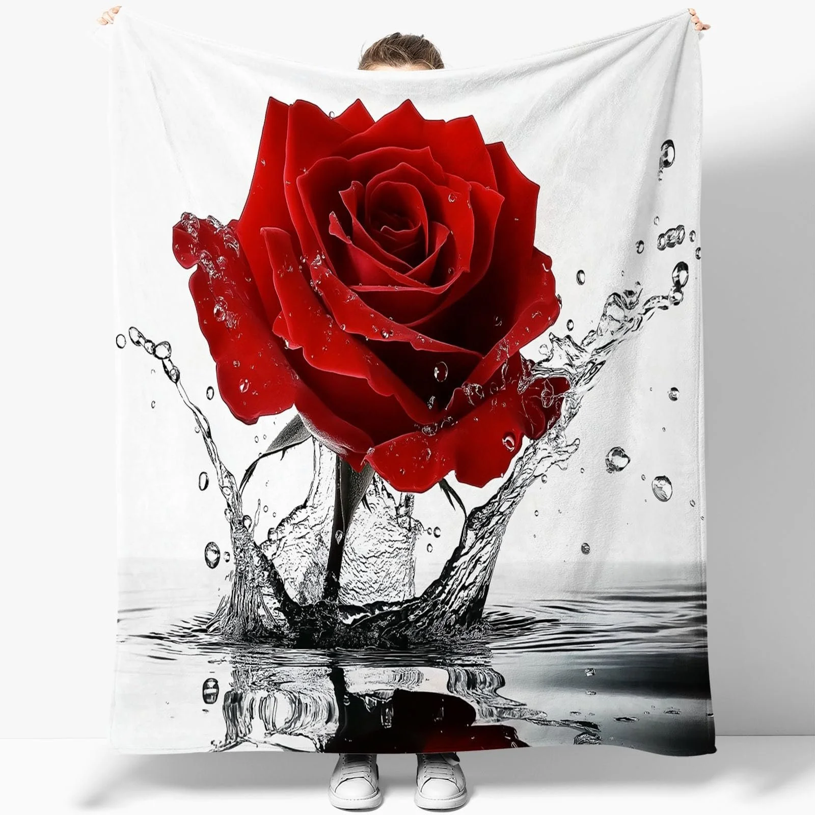 Фланелева Покривало Однотонний малюнок краплі води троянди, червоний, 200 x 200 см, фото №5