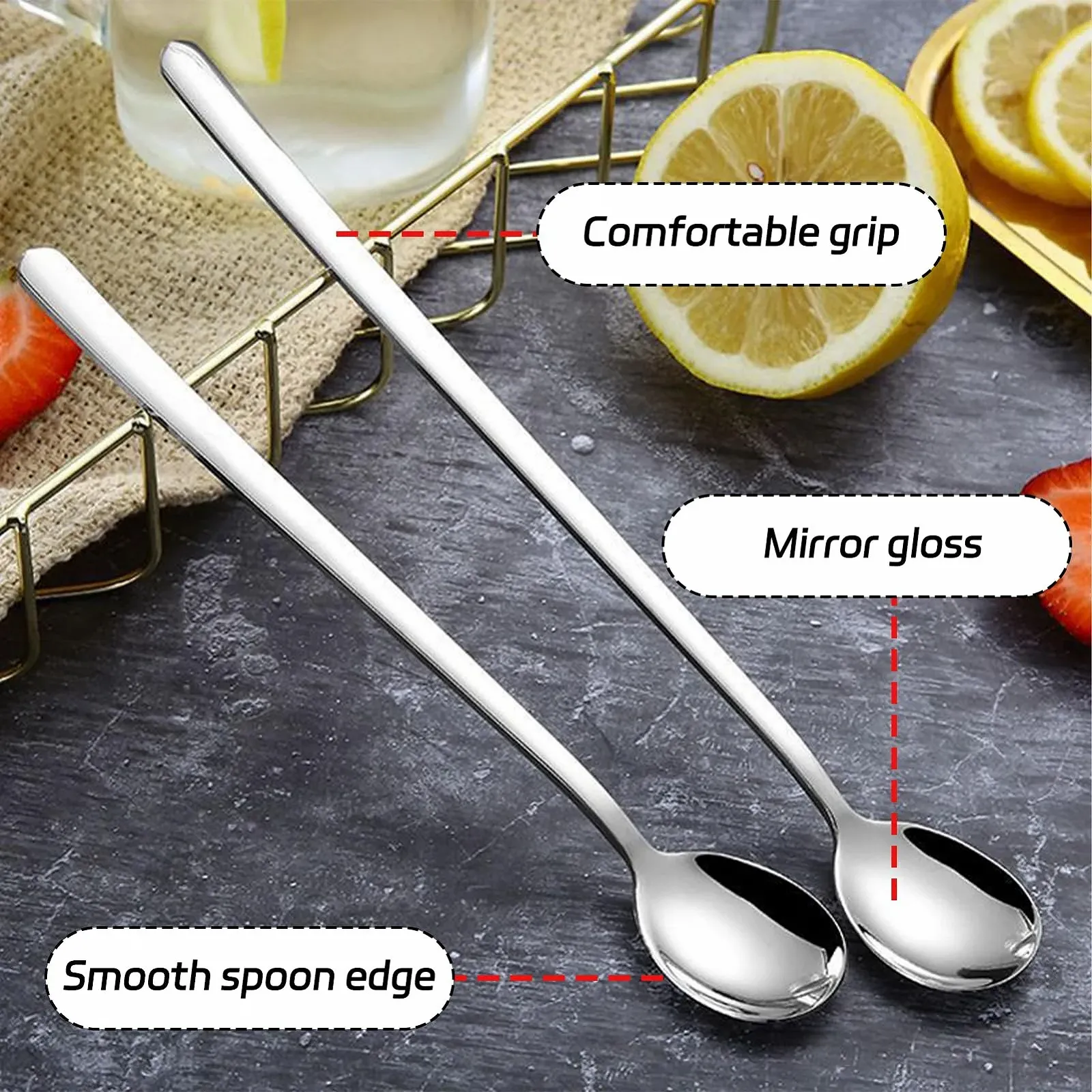 Ложка для лате макіато з нержавіючої сталі, довга, 23.5 см, набір 2 шт., фото №3 Ложка для лате макіато з нержавіючої сталі, довга, 23.5 см, набір 2 шт., фото №3