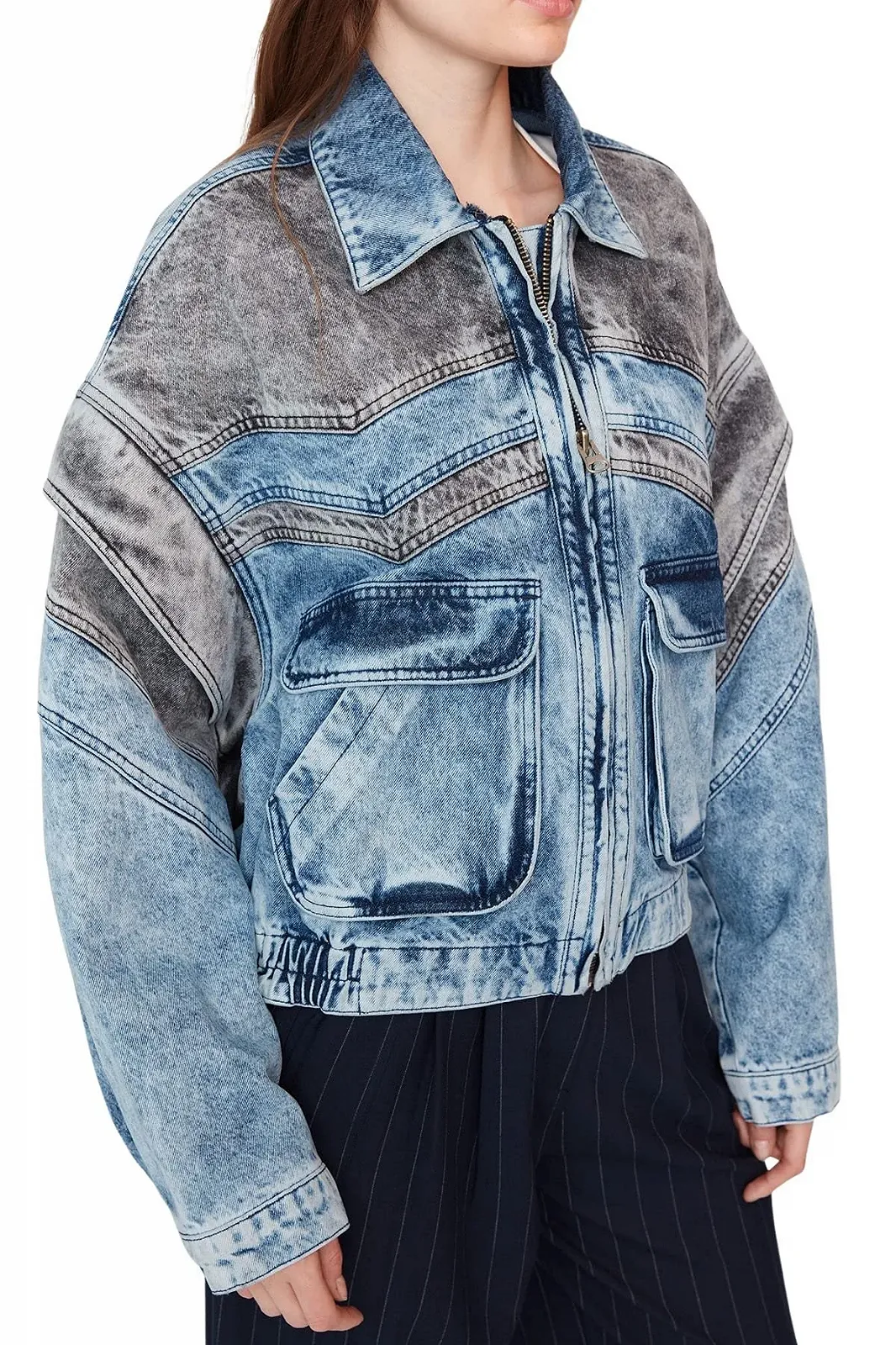 Джинсовая куртка оверсайз TRENDYOL Базовая однотонная, фото №6