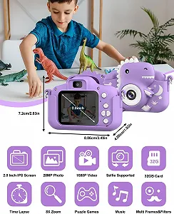 Дитячий фотоапарат GREENKINDER / 2" / 20 MP / Full HD / 32GB SD Card / Фіолетовий synthetic.ua - Фото 1