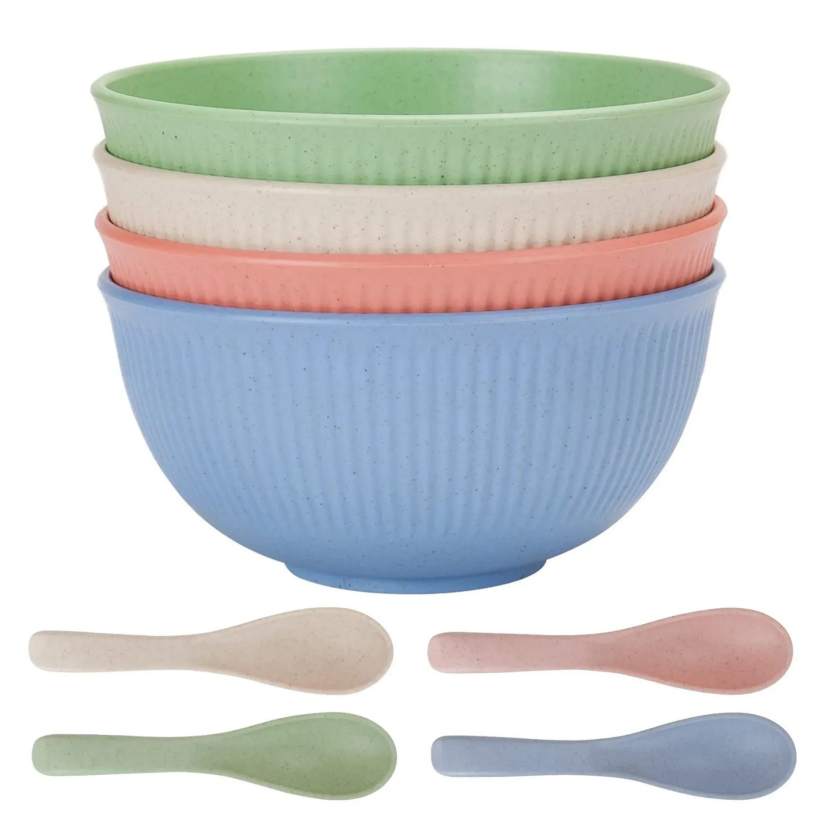 Миска CSYY 750 мл, набор 4 шт, пластиковая, небьющаяся посуда, с ложкой, фото №7