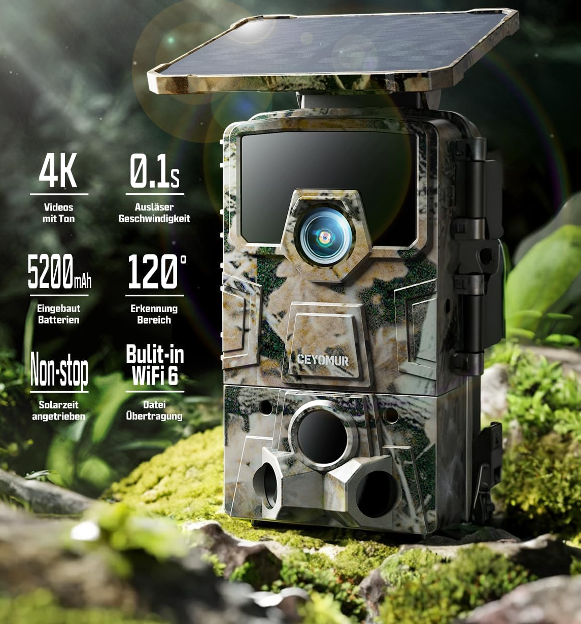 Фотопастка з сонячною панеллю Ceyomur CY95 / 40MP / 4K / Wi-Fi / Зелена, фото №2