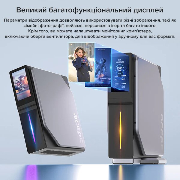 Міні-ПК з екраном Acepc PicoBox Home S1 / Intel Processor N95 / RAM 16GB / SSD 512GB / 2 x LAN / Wi-Fi / Bluetooth / Windows 11 / Сірий, фото №7