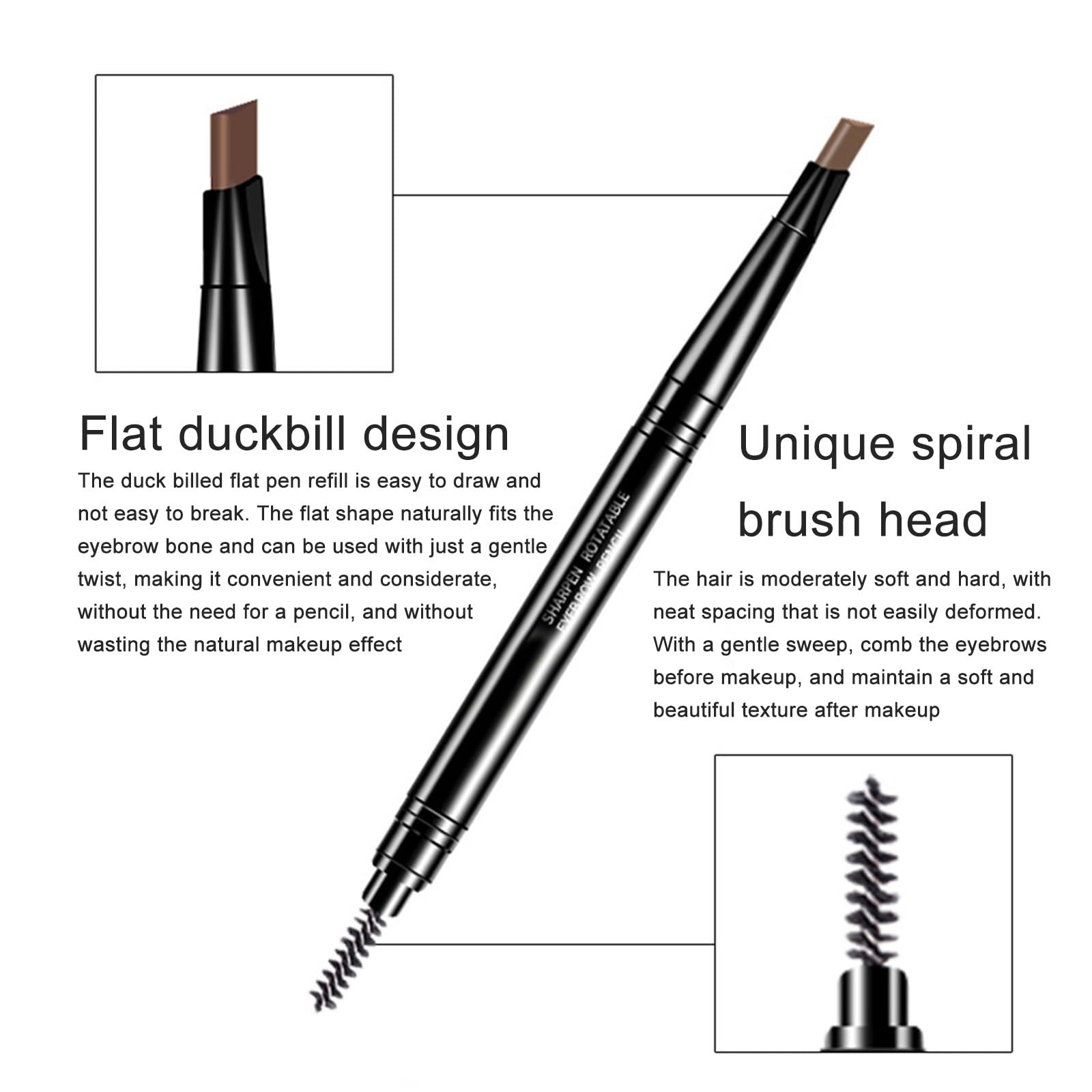 Карандаш для бровей с черным сменным наконечником, не требующий заточки и устойчивый к выцветанию, фото №4