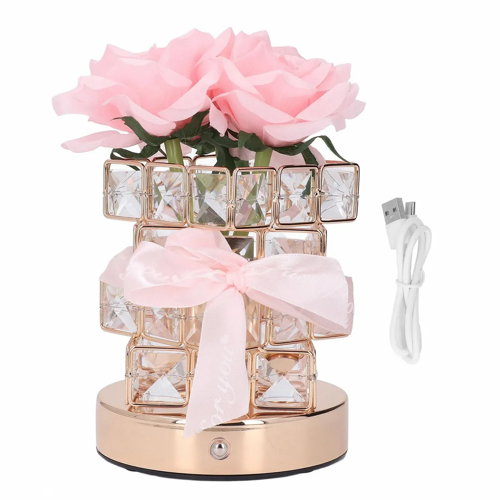 Настольная лампа Pink Crystal Flower Lamp беспроводная аккумуляторная 3 цвета LED розовая, фото №8