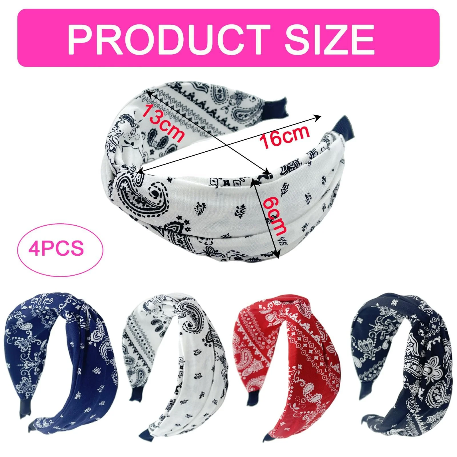 Обруч на голову Paisley широка, набір 4 шт., фото №2 Обруч на голову Paisley широка, набір 4 шт., фото №2