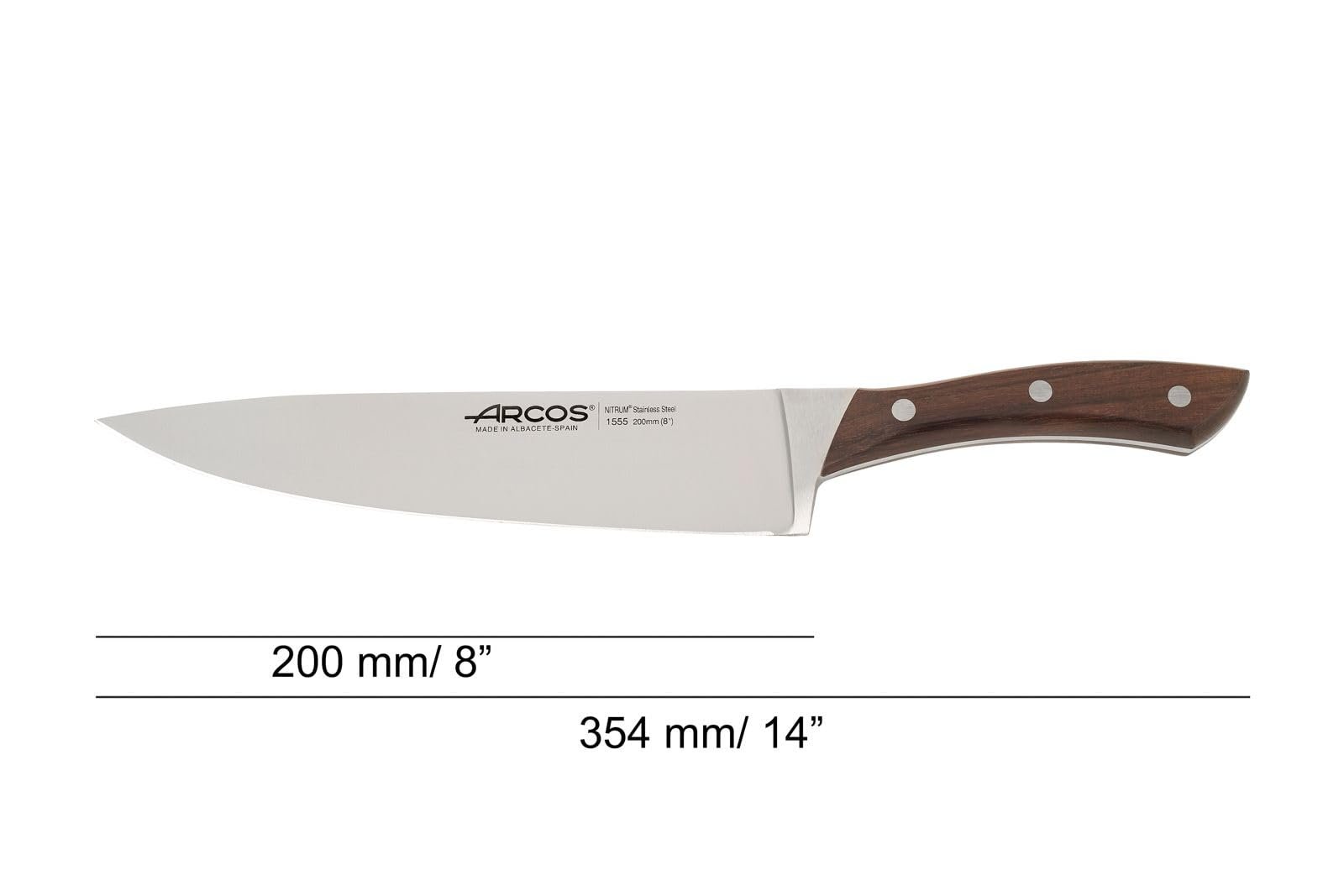 Набір ножів Arcos Natura, 3 предмети (ніж Mondador + кухонний ніж + ніж шеф-кухаря), кована нержавіюча сталь Nitrum, руків'я з палісандра, коричневий, фото №2