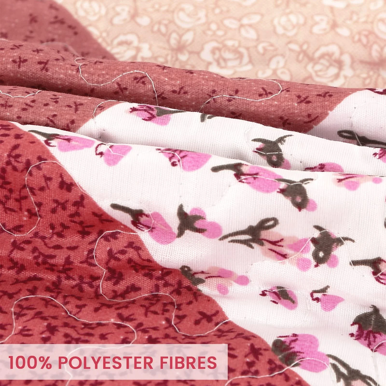 Покрывало стеганое Qucover, 220 x 240 см, лоскутное покрывало, двухсторонний дизайн, покрывало на кровать, 230 x 250 см, полиэстеровое покрывало на диван, набор из 3 предметов с наволочками, можно использовать круглый год, кирпично-красный, фото №3