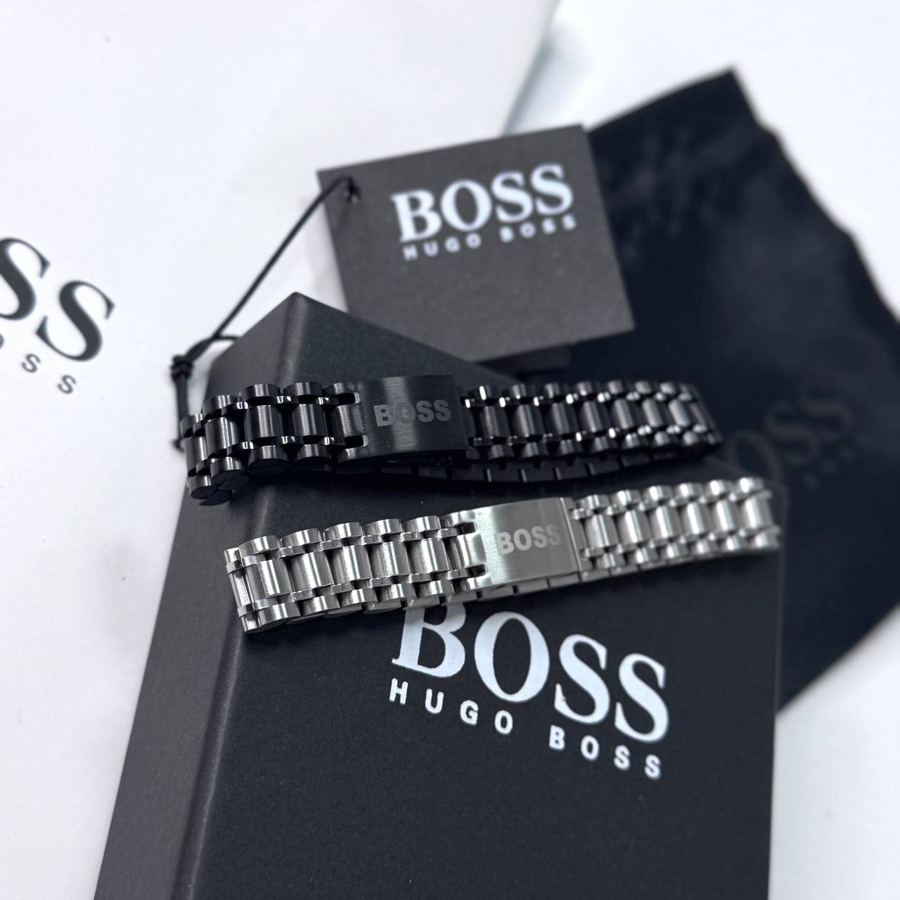 Чоловічий браслет на руку сталевий чорного кольору в подарунковій упаковці, фото №9