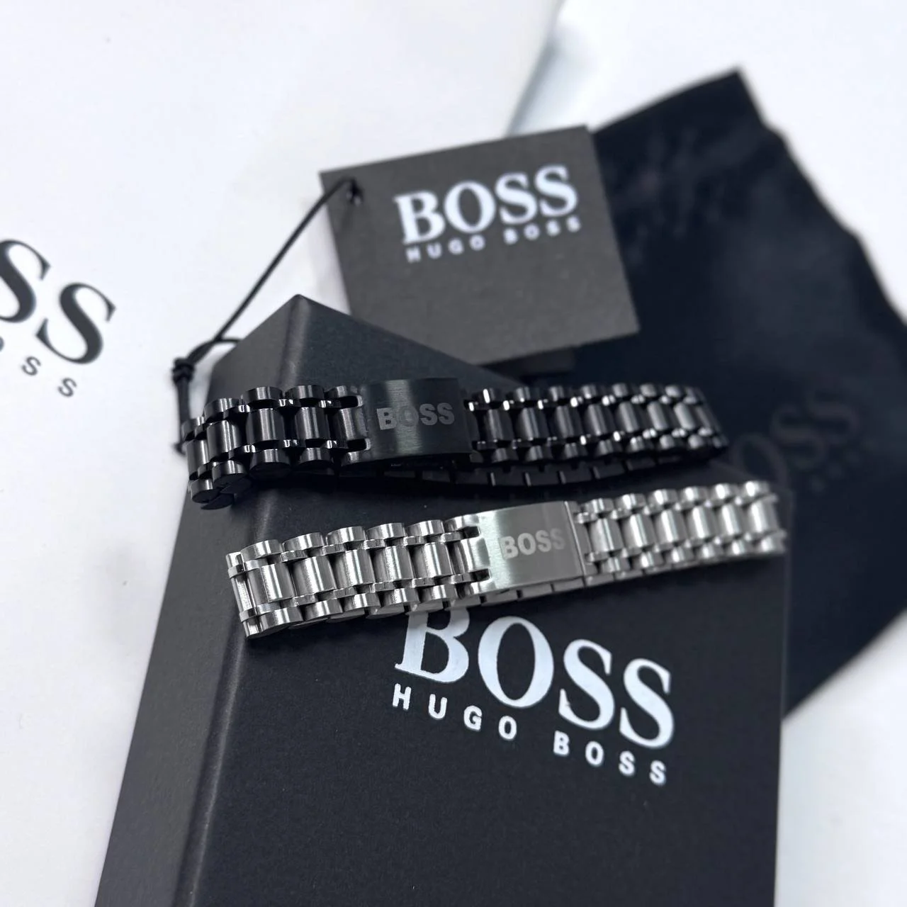 Чоловічий браслет на руку сталевий чорного кольору в подарунковій упаковці, фото №9