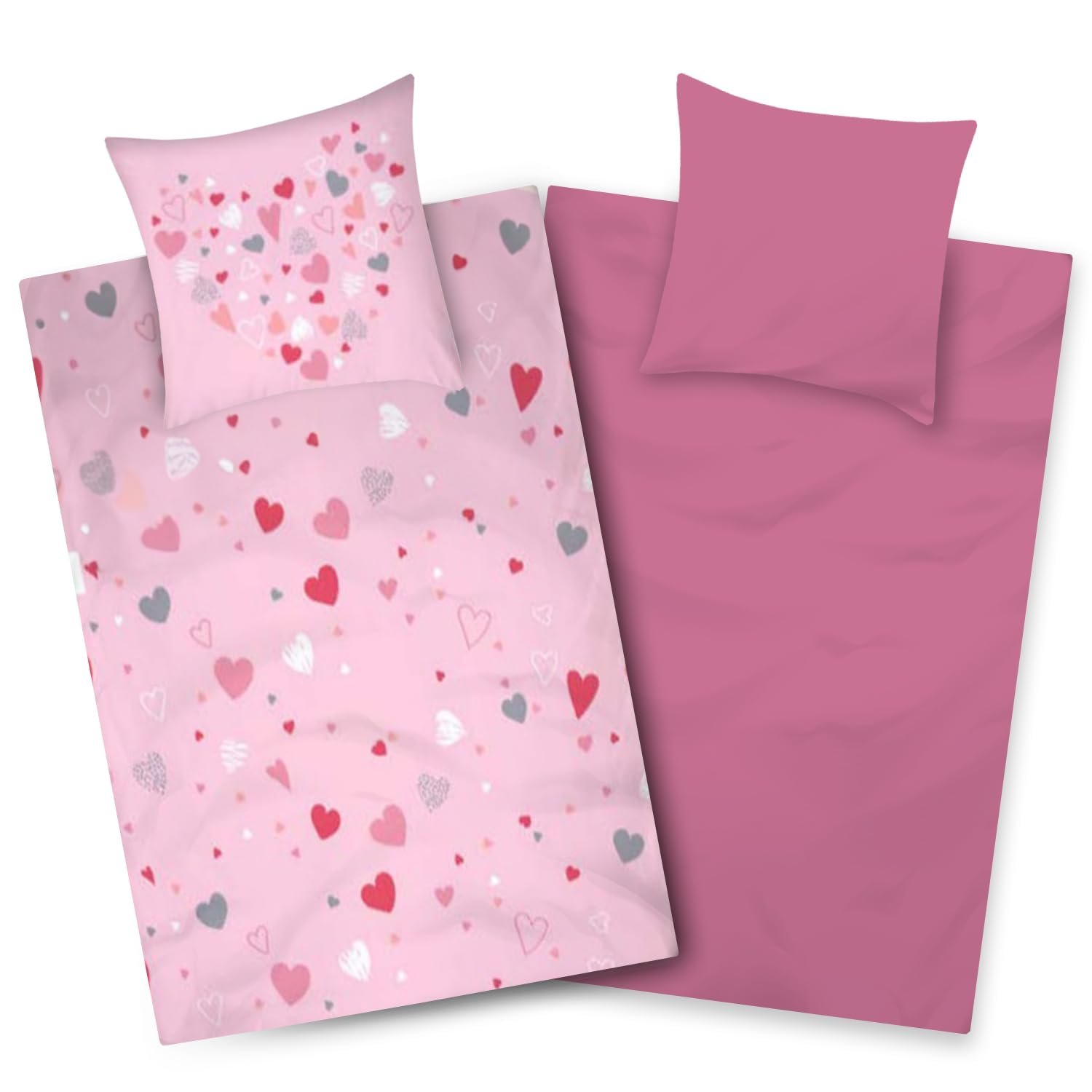 Постельное белье Aminata kids 135 x 200 см, рисунок сердечки, хлопок, двустороннее, розовая, фото №1