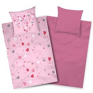 Постільна білизна Aminata kids 135 x 200 см, малюнок сердечка, бавовна, двостороння, рожева - Фото 1