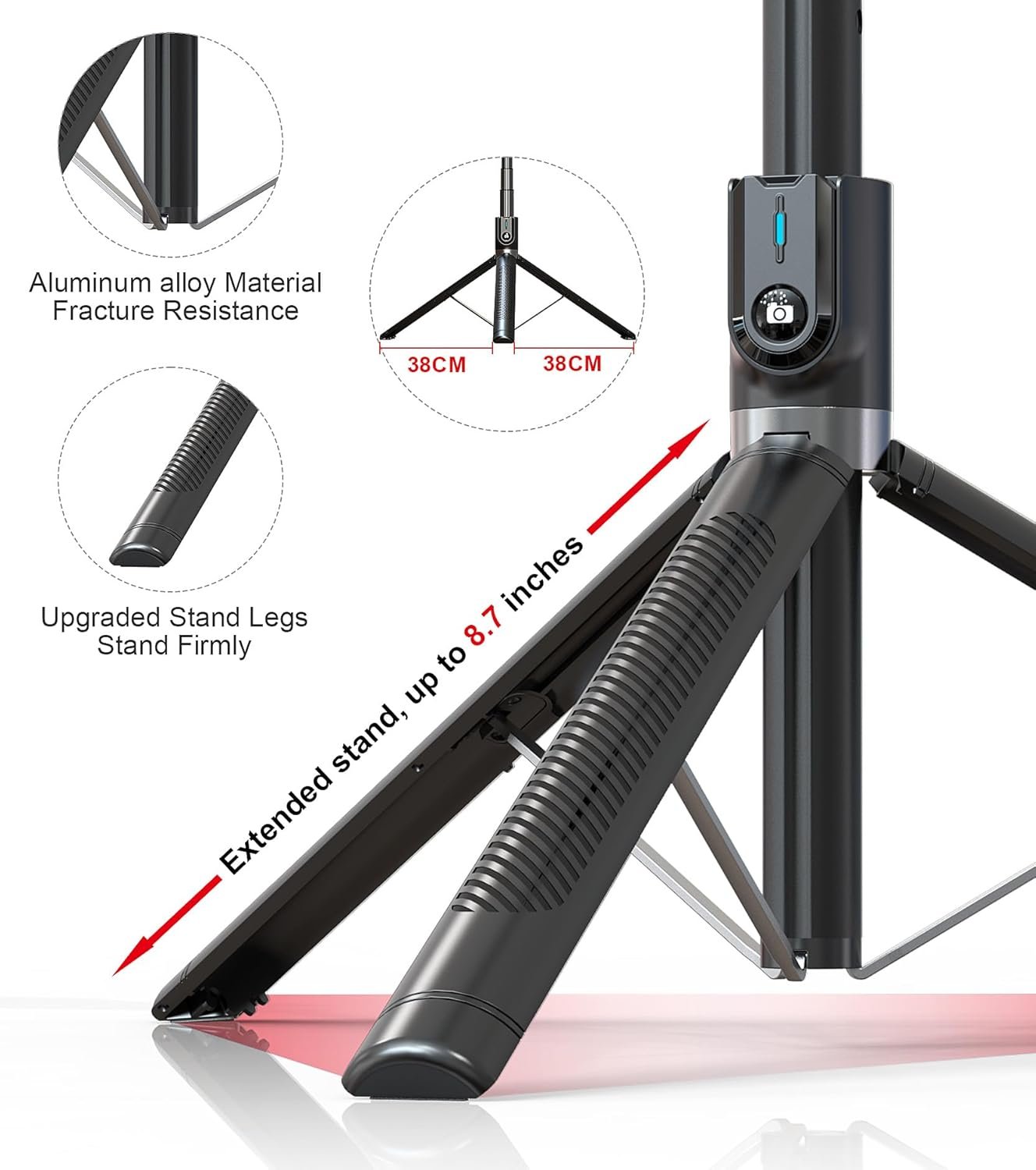 Гібридний штатив-селфіпалиця ASHINER P100D з LED-підсвічуванням та Bluetooth-пультом Чорний, фото №4