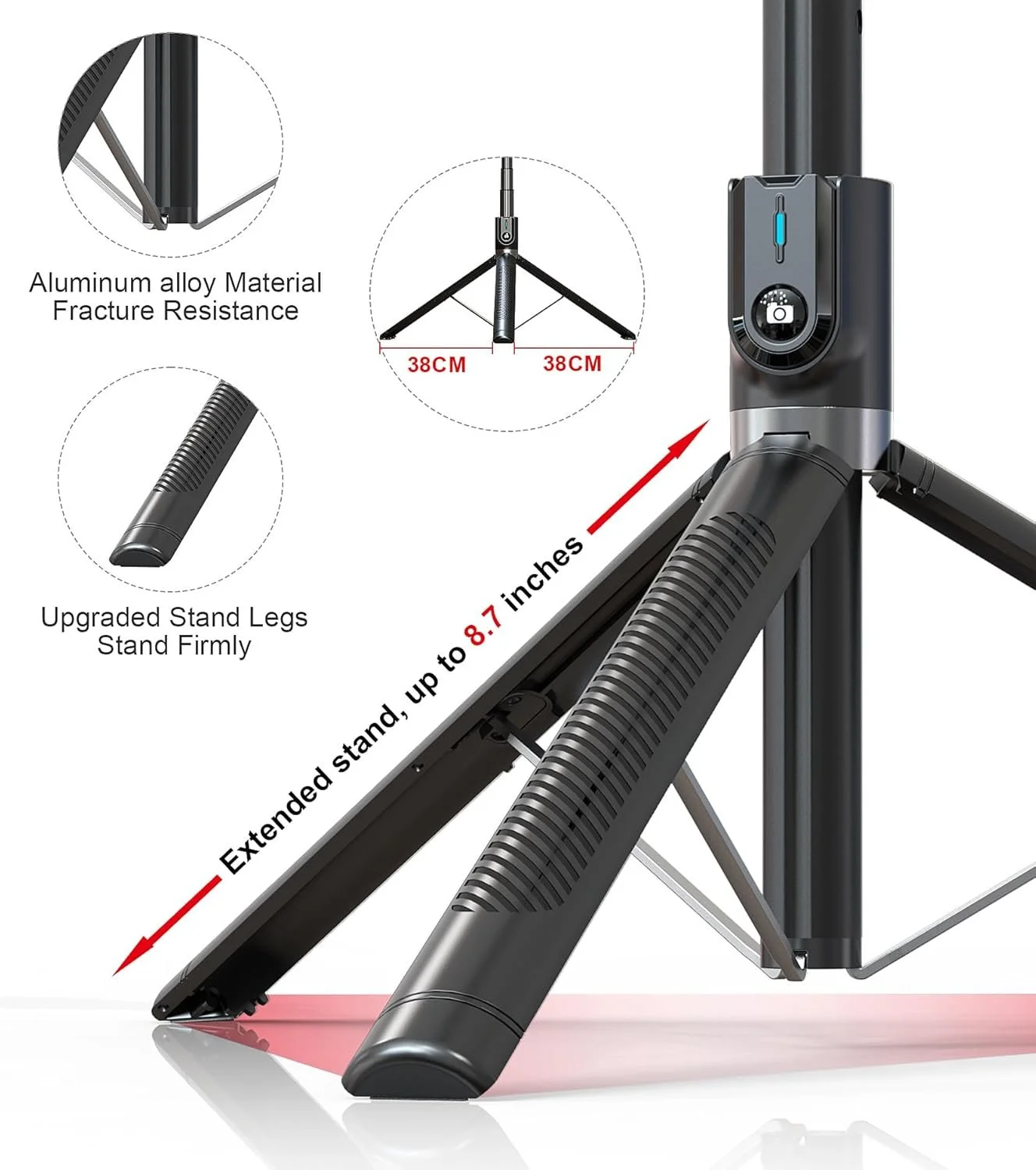 Гібридний штатив-селфіпалиця ASHINER P100D з LED-підсвічуванням та Bluetooth-пультом Чорний, фото №4 Гібридний штатив-селфіпалиця ASHINER P100D з LED-підсвічуванням та Bluetooth-пультом Чорний, фото №4