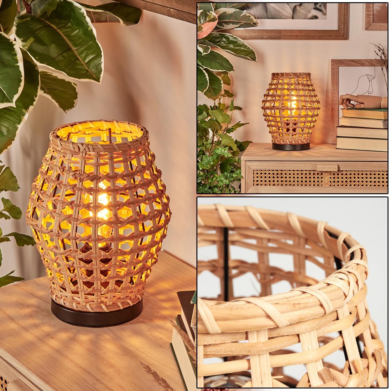 Настільна лампа HOFSTEIN Cardeira Метал Ротанг 29.5 см E27 Чорний/Натуральний, фото №1