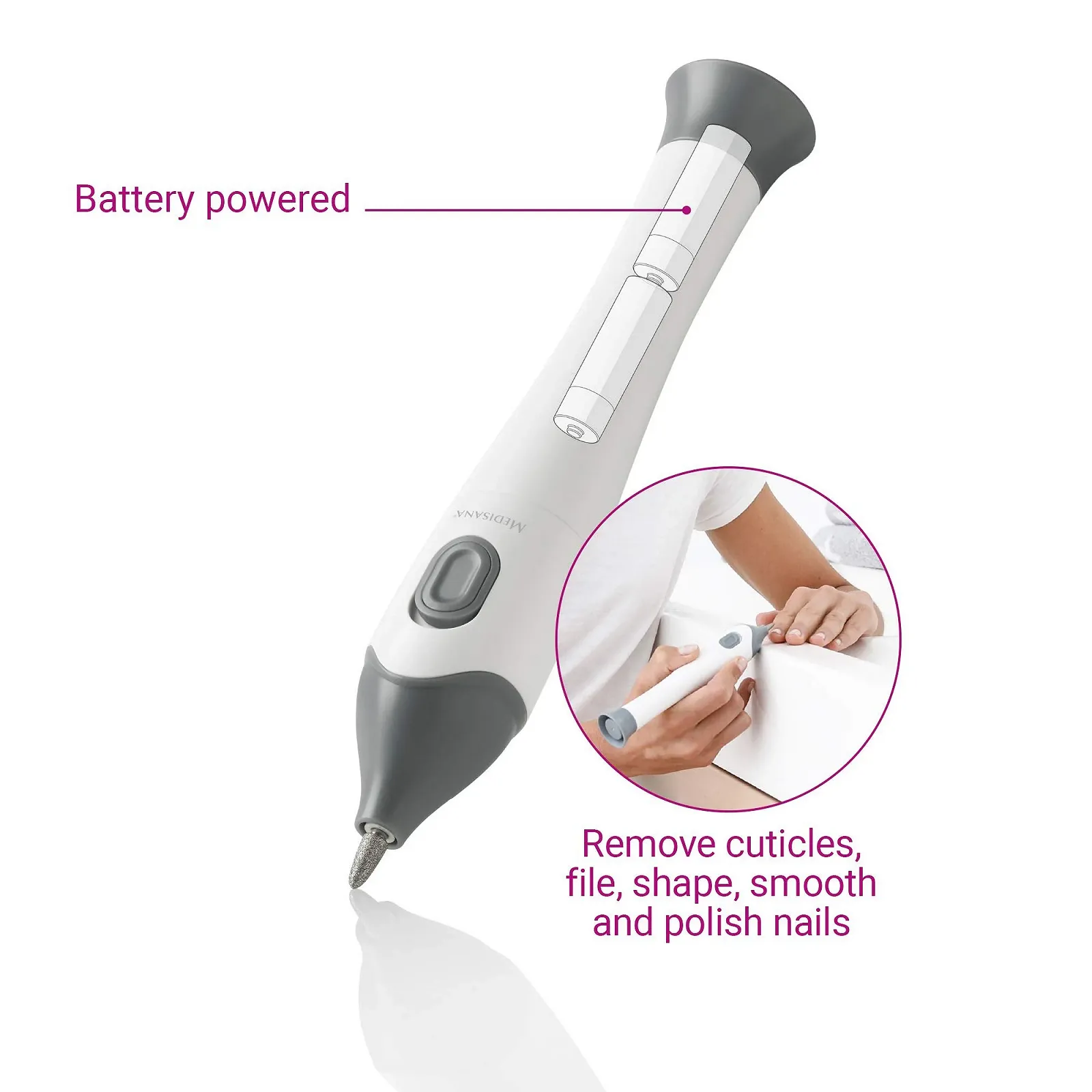 Электрический набор для маникюра и педикюра medisana MP 810 с 5 насадками для ухода за ногтями, кутикулой и мозолями, фото №6